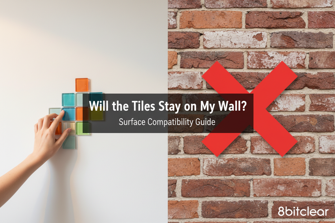 Surface compatibility guide for 8bitclear glass dot tiles — suitable and non-recommended wall surfaces