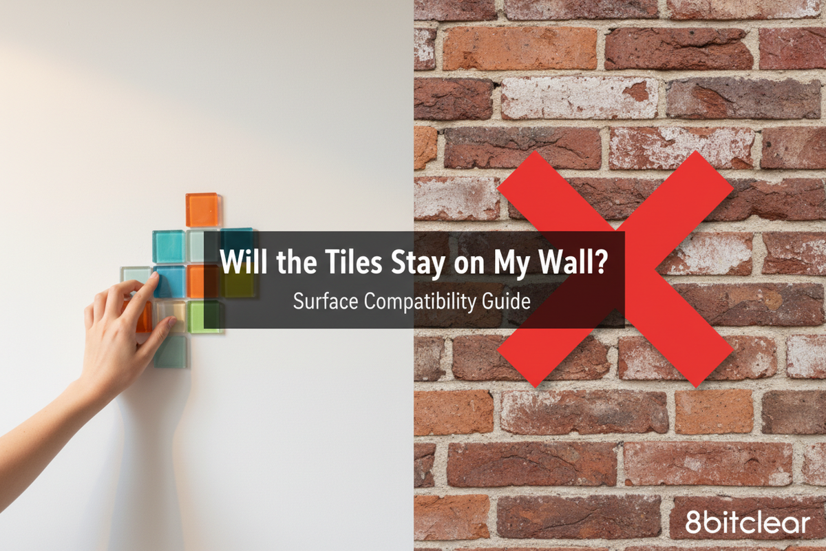 Surface compatibility guide for 8bitclear glass dot tiles — suitable and non-recommended wall surfaces
