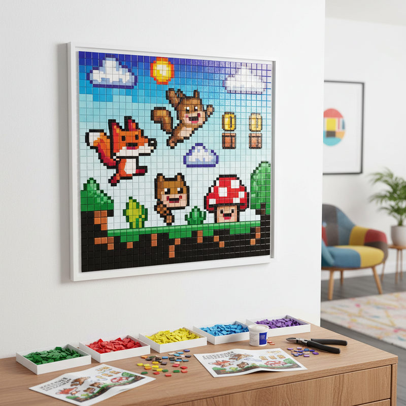 8bitclear pixel mosaic wall art kit — vibrant animated pixel art design