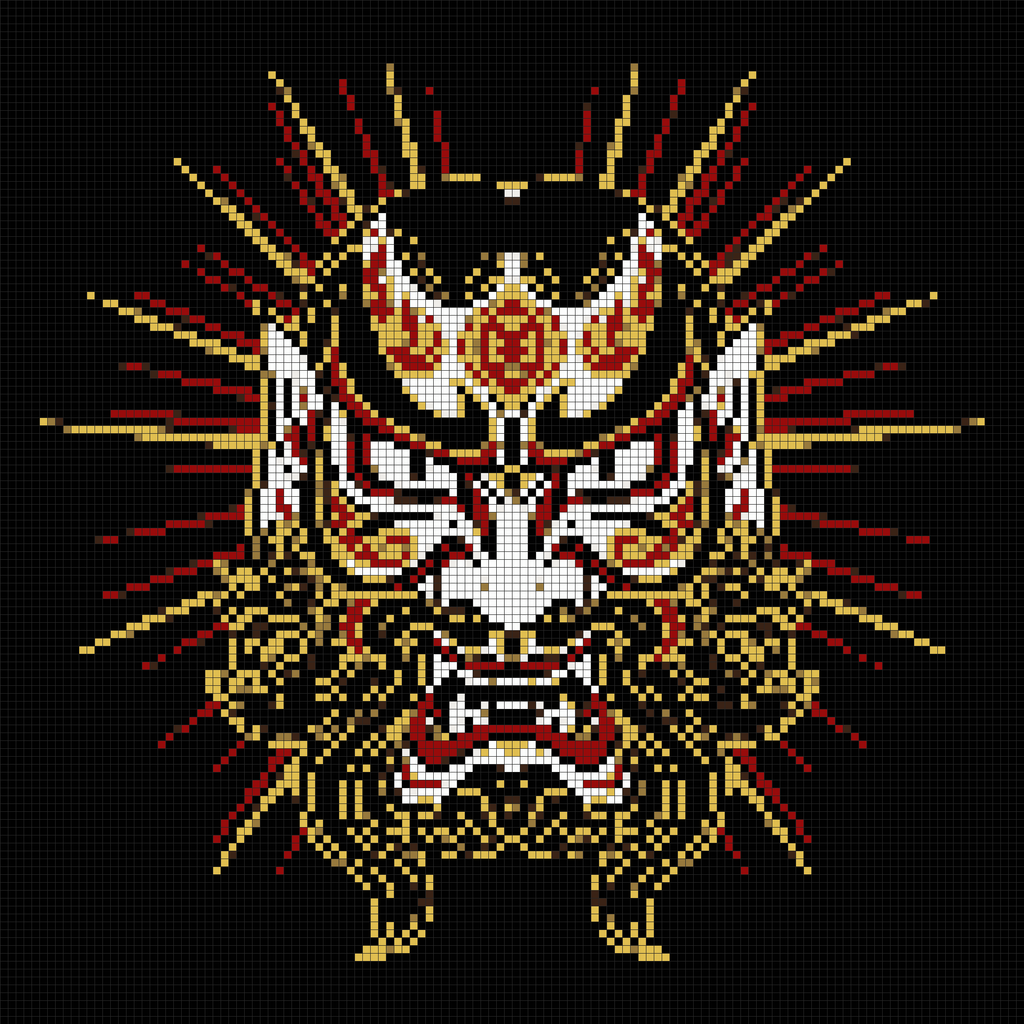 Kabuki Demon Mask — Self-Adhesive Pixel Mosaic Wall Art