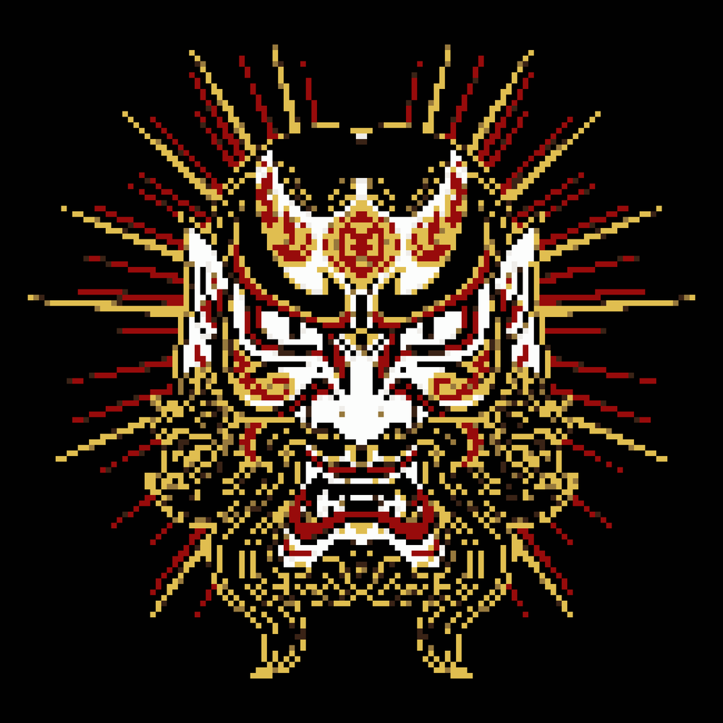 Kabuki Demon Mask — Self-Adhesive Pixel Mosaic Wall Art