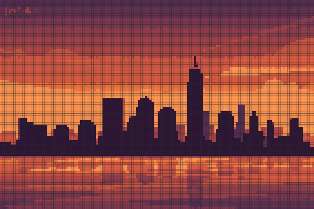 City Sunset Skyline — Self-Adhesive Pixel Mosaic Wall Art