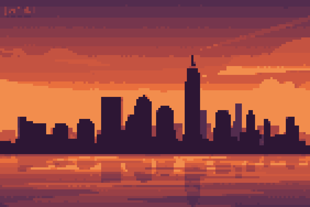 City Sunset Skyline — Self-Adhesive Pixel Mosaic Wall Art