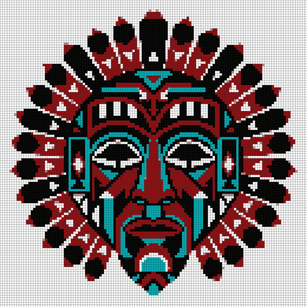 Tribal Totem Mask — Self-Adhesive Pixel Mosaic Wall Art