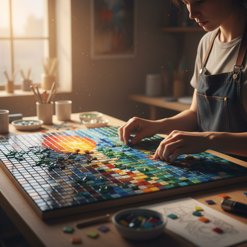 Custom pixel mosaic being crafted by hand